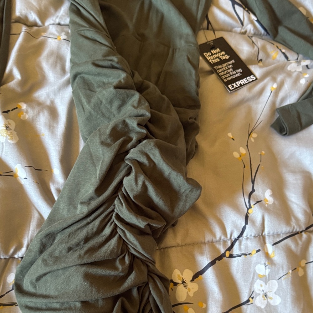 Express Dark Green Ruched Dress - Picture 3 of 3